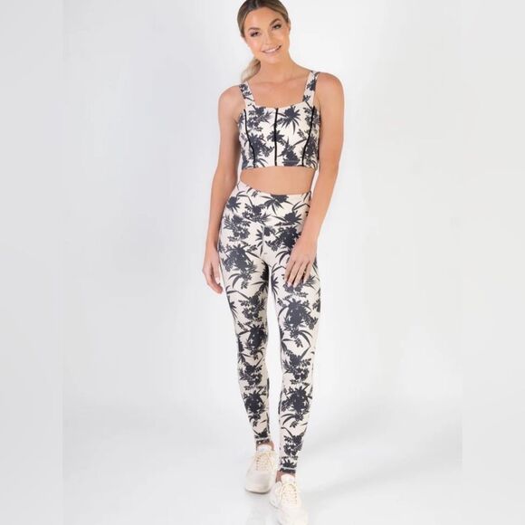 Mono B ivory black corset style sports bra leggings active set small NWT - Picture 2 of 9